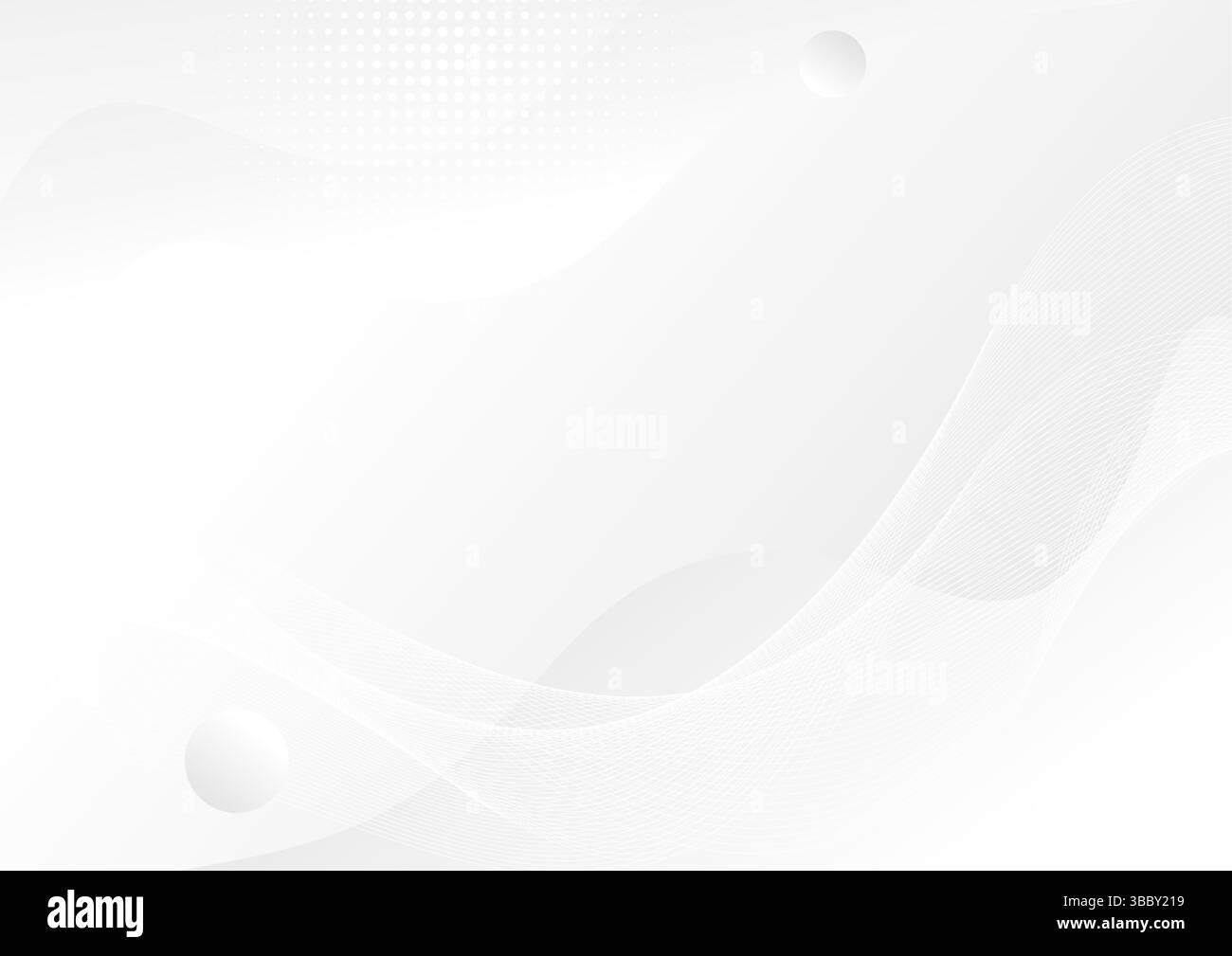Sfondo bianco ondulato astratto con cerchi e linea fluida. Illustrazione Vettoriale