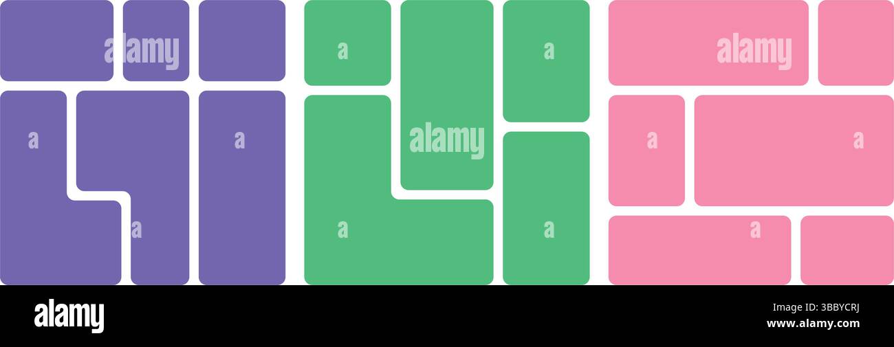 Set di layout vettoriale griglia Bento con collage colorato con blocco geometrico arrotondato astratto, griglia bento vibrante o collage con più colori, motivo bento Illustrazione Vettoriale