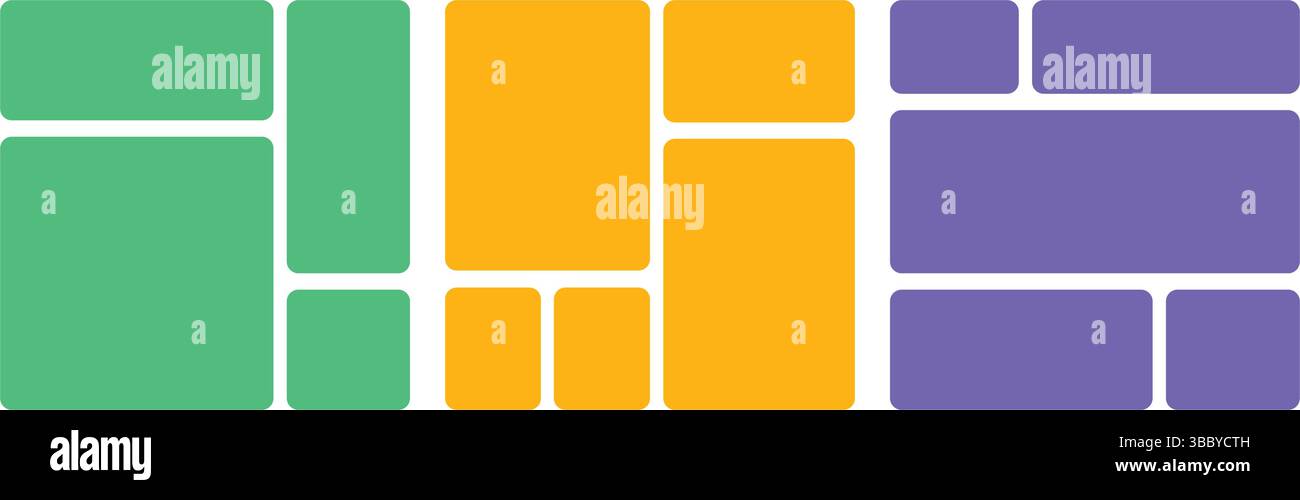 Set di layout vettoriale griglia Bento con collage colorato con blocco geometrico arrotondato astratto, griglia bento vibrante o collage con più colori, motivo bento Illustrazione Vettoriale
