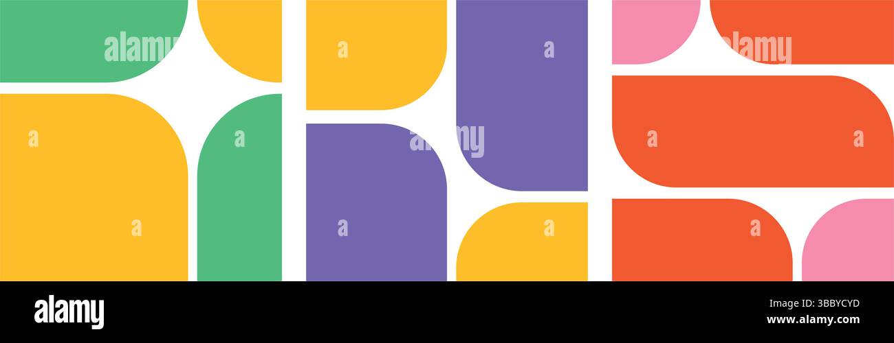 Set di layout vettoriale griglia Bento con collage colorato con blocco geometrico arrotondato astratto, griglia bento vibrante o collage con più colori, motivo bento Illustrazione Vettoriale