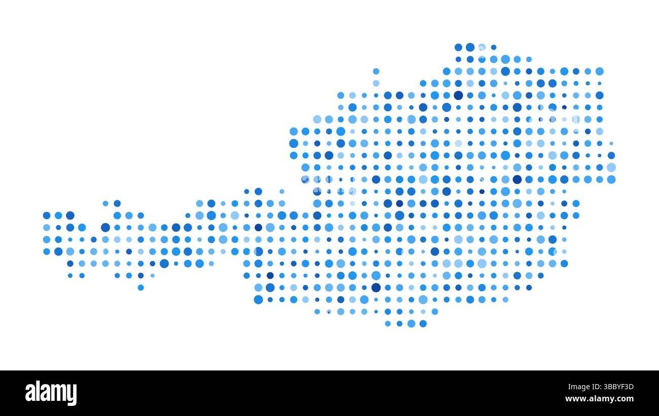 Austria Mappa dei punti. Stile digitale country. Immagine vettoriale Austria. Punti circolari blu a forma di paese. Eccezionale illustrazione vettoriale. Illustrazione Vettoriale