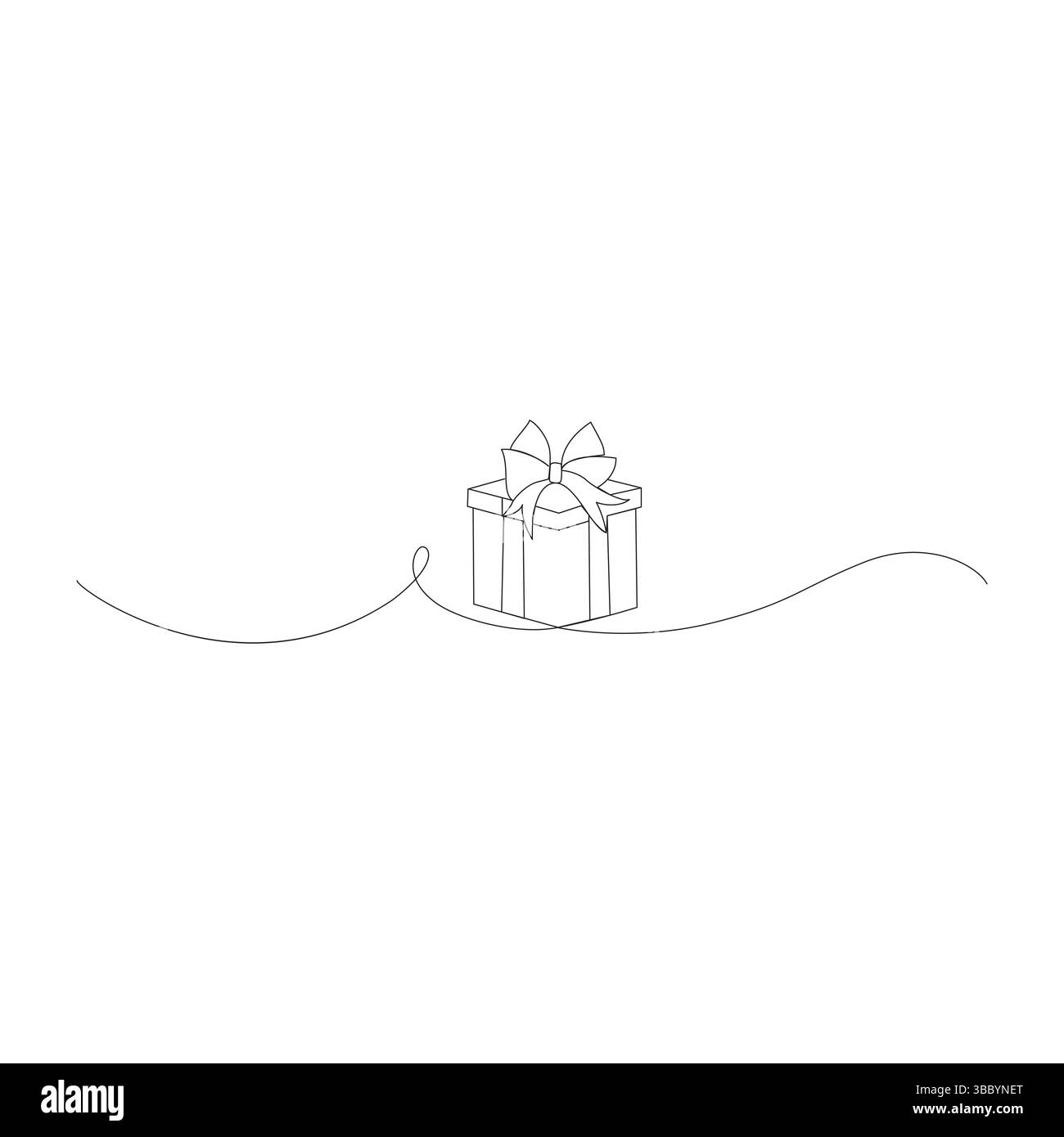 Confezione regalo o confezione regalo su una linea. Presentare la casella con il nastro e l'illustrazione vettoriale del contorno della curva Illustrazione Vettoriale