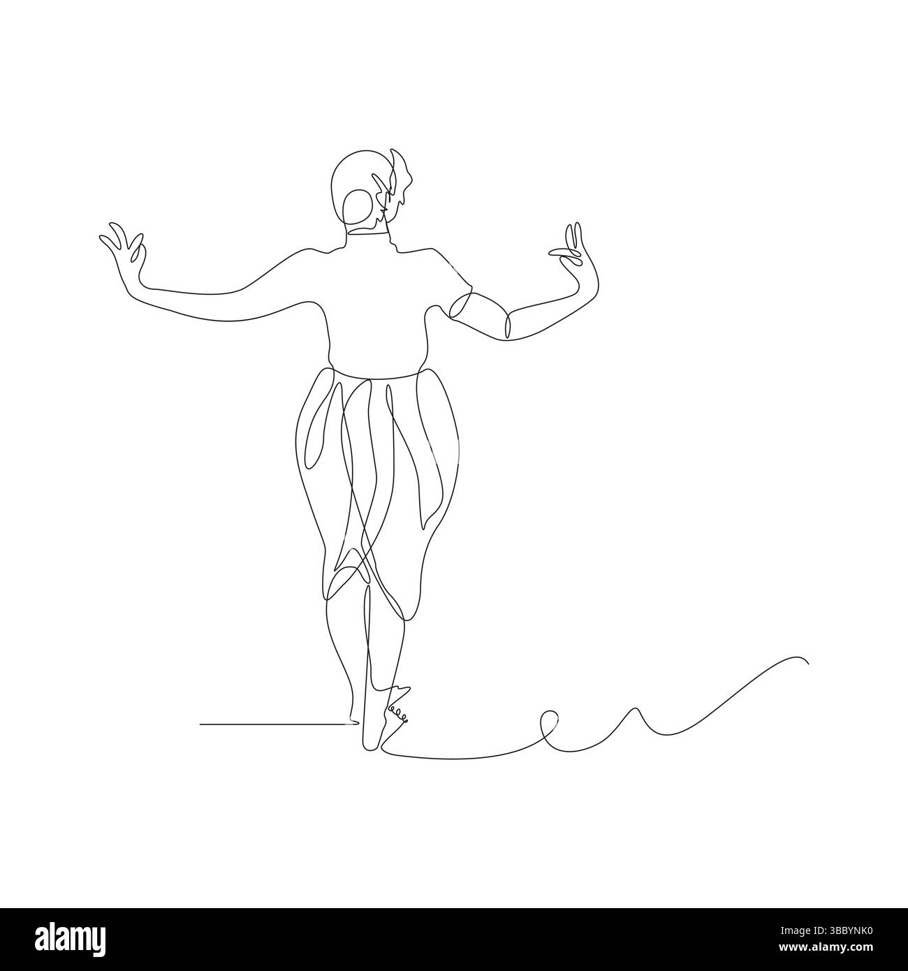 Disegno continuo su una linea di arte danzante Tailandia, danza classica Tailandese Illustrazione Vettoriale