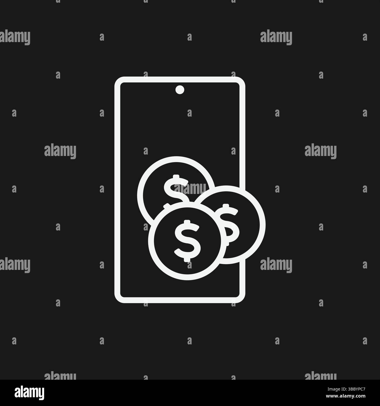 Icona minimalista Mobile Money Vector illustrazione semplice di smartphone con grafica Dollar Coins per l'app Digital Finance Illustrazione Vettoriale