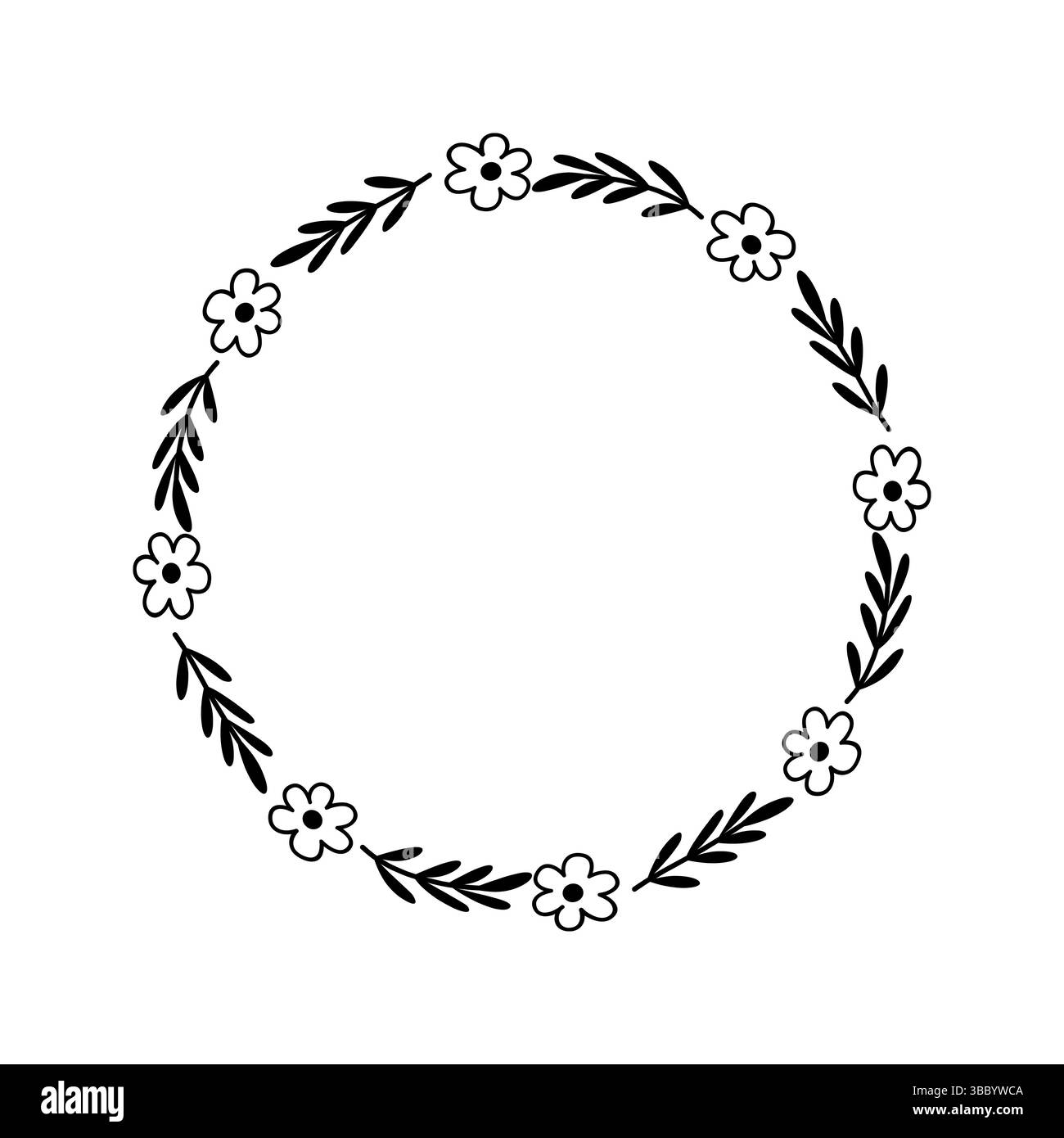 Cornice circolare disegnata a mano in bianco e nero con ghirlanda floreale Vector per un design elegante Illustrazione Vettoriale Cornice circolare disegnata a mano in bianco e nero con ghirlanda floreale Vector per un design elegante Illustrazione Vettoriale