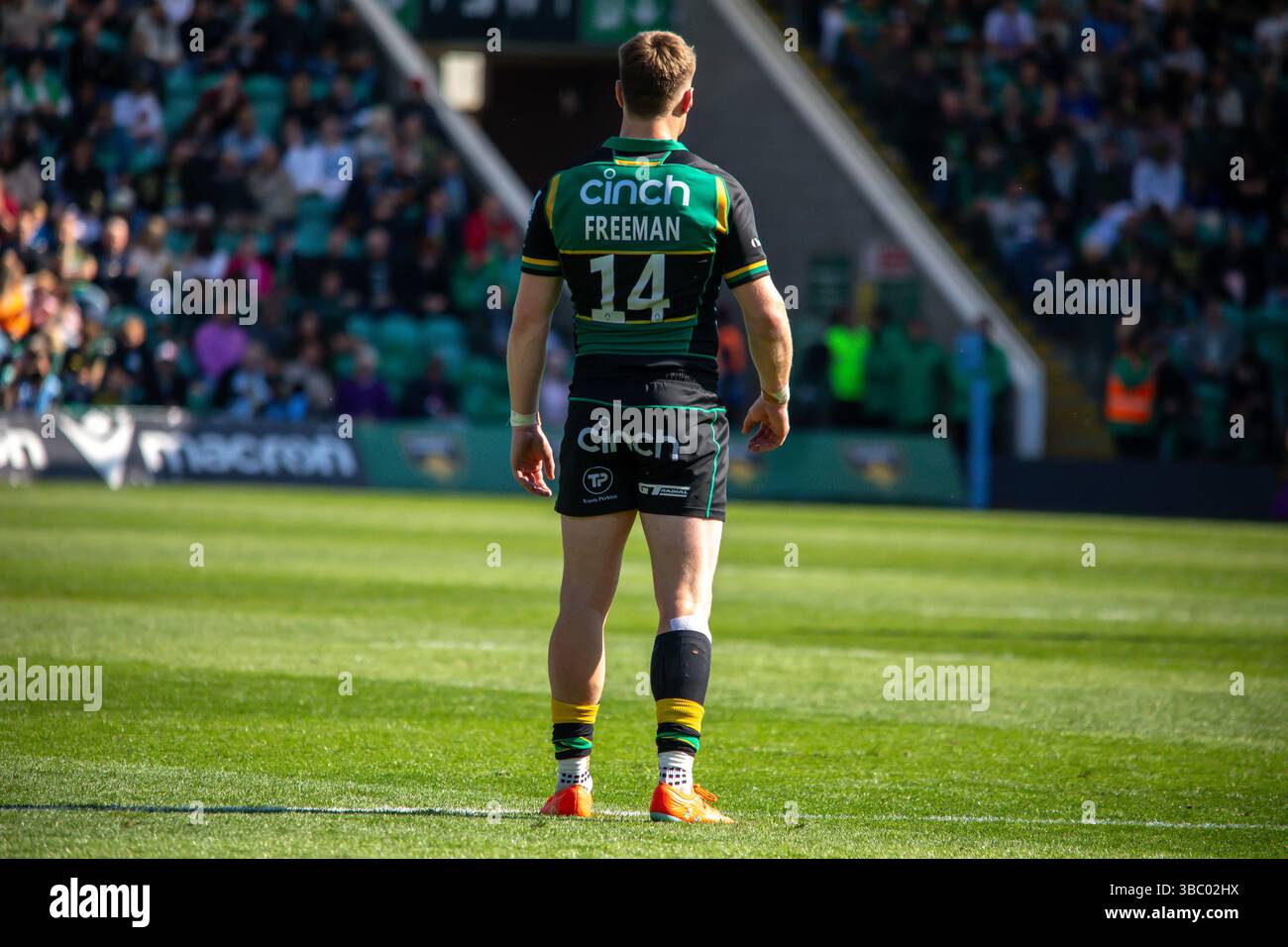 Northampton, Regno Unito, 17 maggio 2025 l'ala dei Northampton Saints Tommy Freeman contro i Saracens nel Gallagher Premiership Rugby al Cinch Stadium, Northampton, Regno Unito. Alex Williams / Alamy Live News Foto Stock