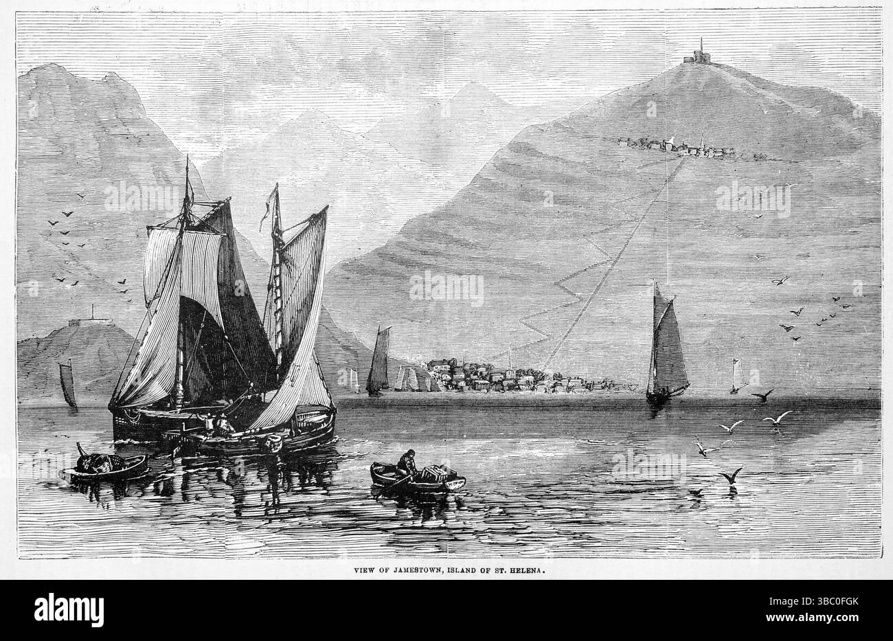 Vista di Jamestown, isola di Sant'Elena, nel 1878. Illustrazione del XIX secolo dal Popular Monthly di Frank Leslie Foto Stock