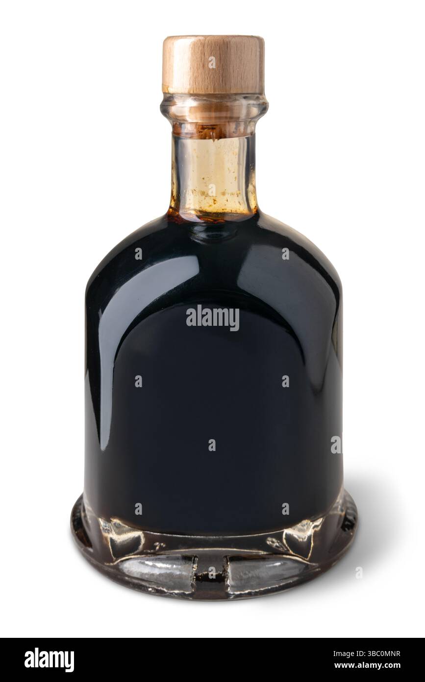 Bottiglia di ampolla di aceto balsamico di Modena isolato su bianco con percorso di ritaglio incluso Foto Stock