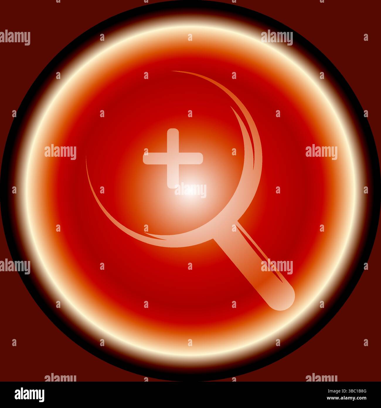 Icona Zoom astratto con lente di ingrandimento sul cerchio rosso sfumato Illustrazione Vettoriale