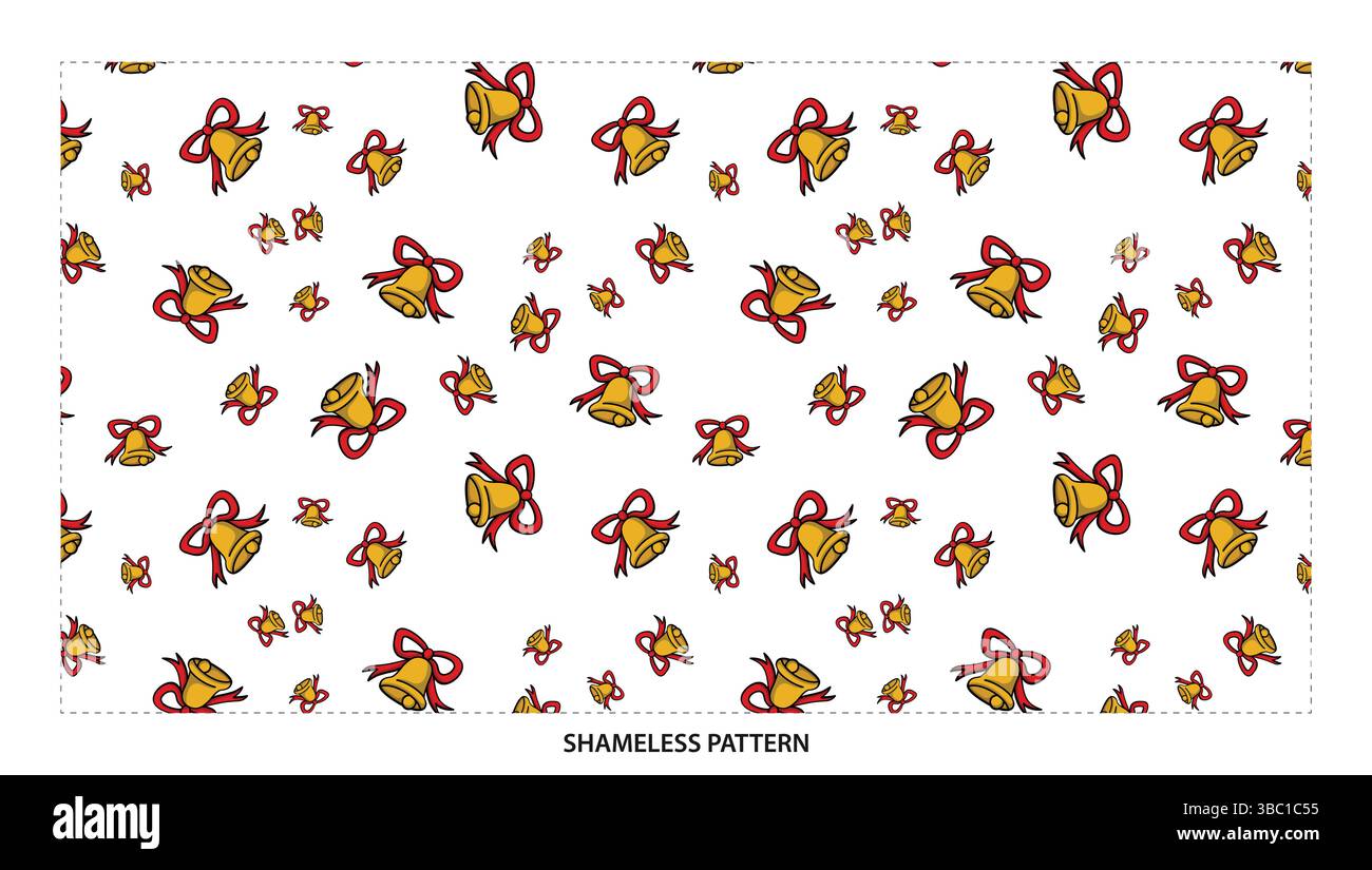 Allegra campana di Natale in oro con motivo senza cuciture Red Bow Illustrazione Vettoriale