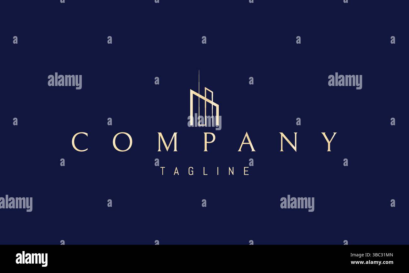 Logo Vector Golden con un'immagine astratta di una moderna struttura architettonica. Illustrazione Vettoriale