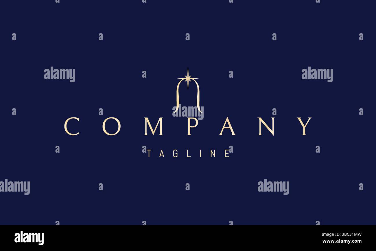 Logo Vector Golden con un'immagine astratta di un ferro di cavallo con una stella. Illustrazione Vettoriale