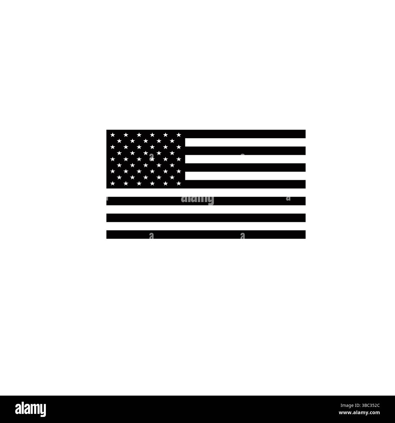 Icona della bandiera USA in bianco e nero Vector realizzata a mano isolata su sfondo bianco Illustrazione Vettoriale