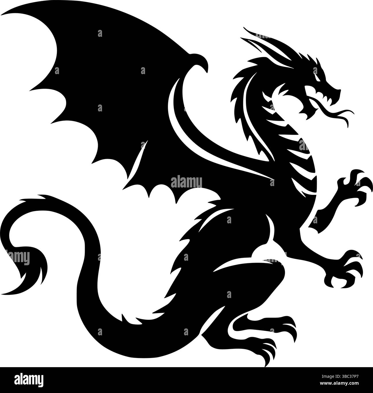 Maestoso design grafico a forma di drago nero Illustrazione Vettoriale