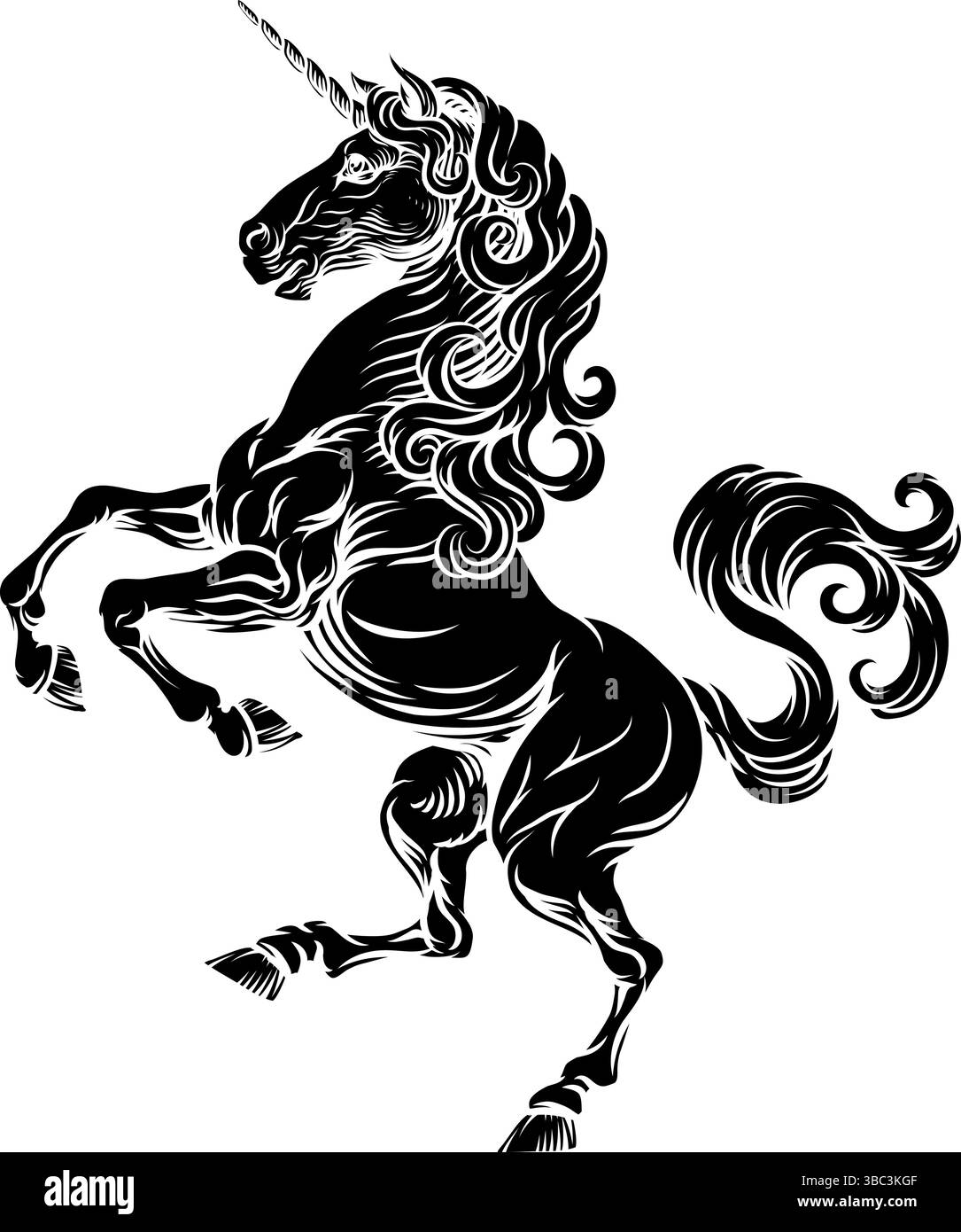 Stemma araldico dilagante di cavallo unicorno Illustrazione Vettoriale