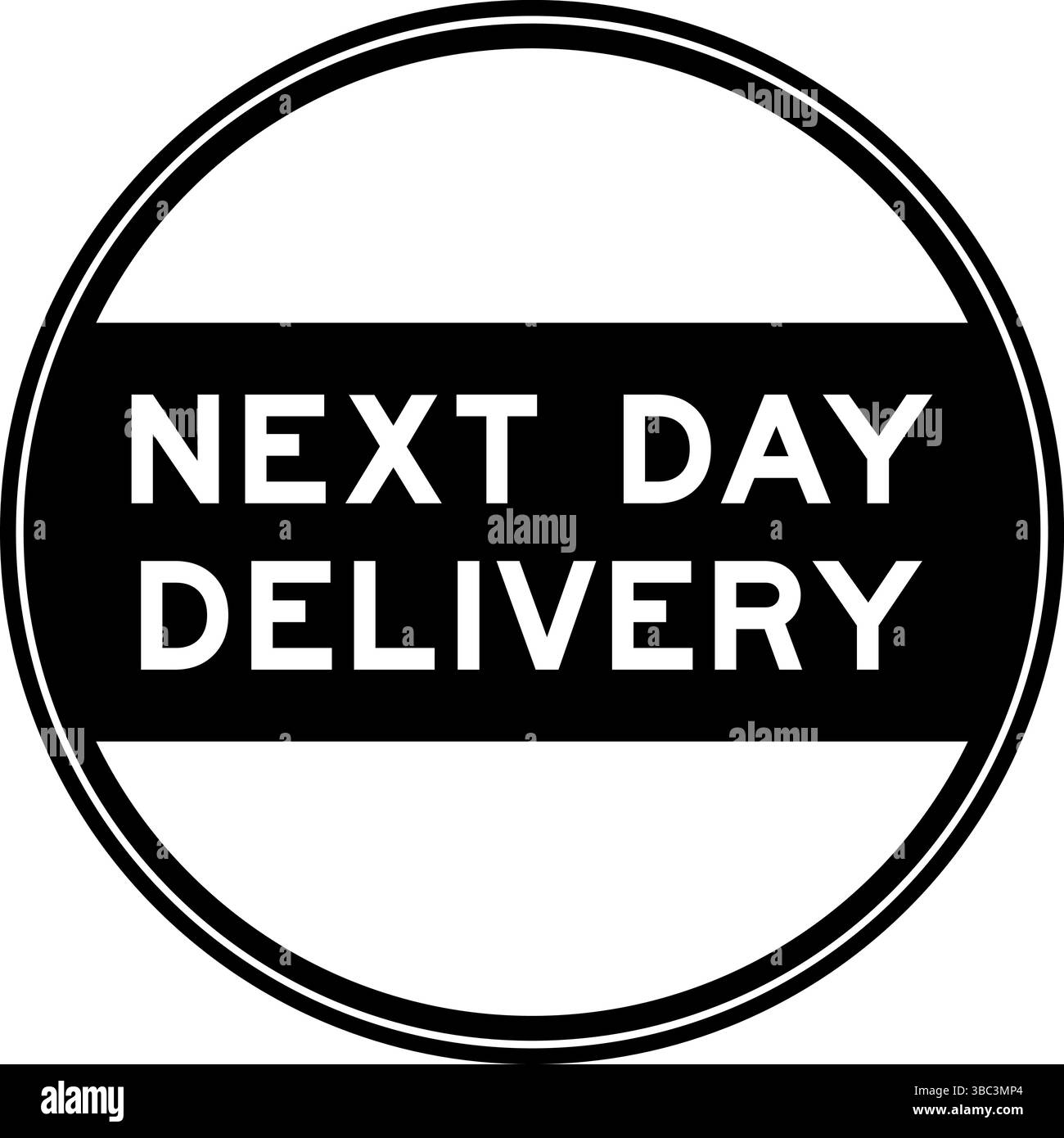 Adesivo rotondo con sigillo nero con consegna in 24 ore su sfondo bianco Illustrazione Vettoriale