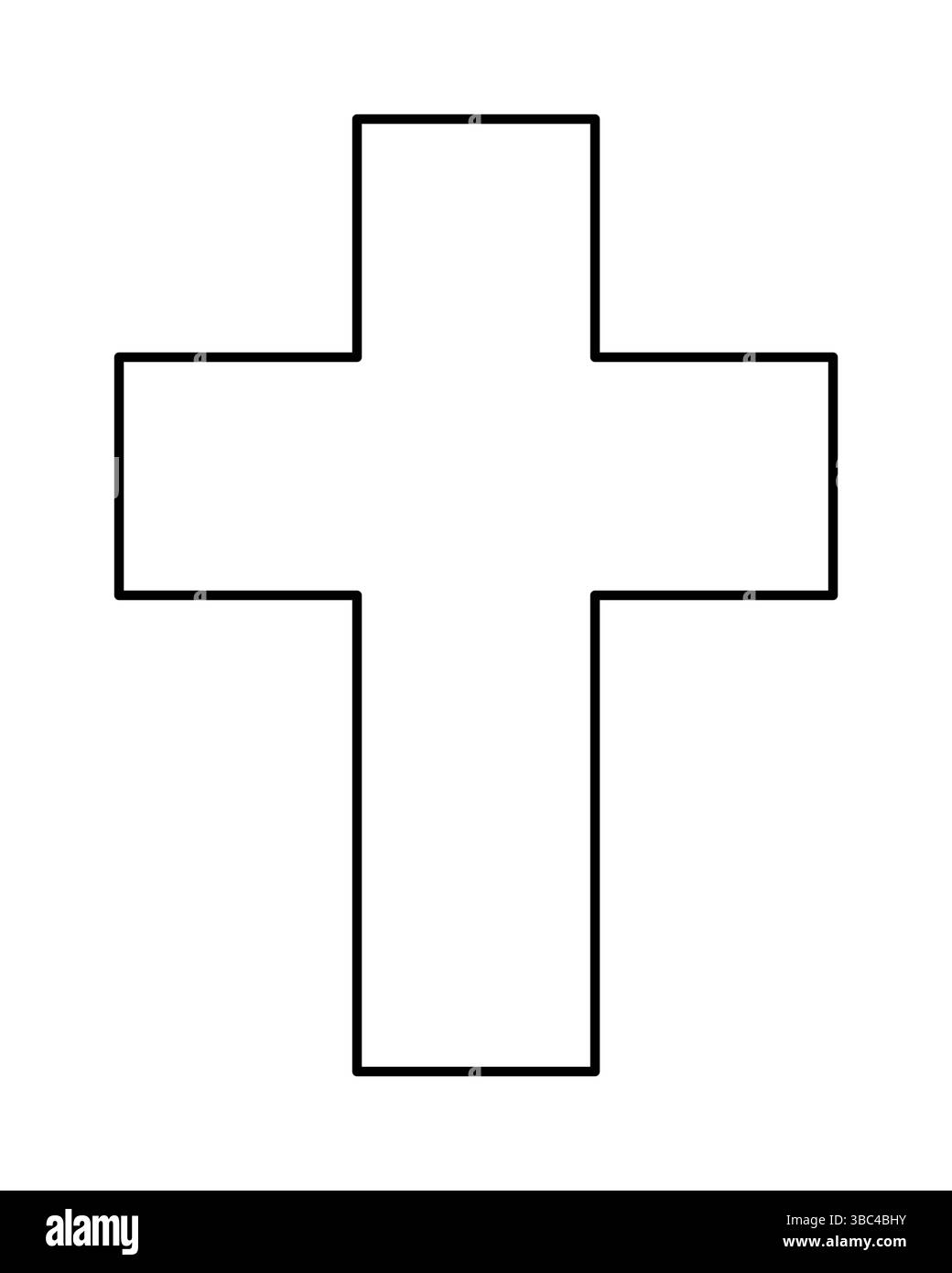 Croce cristiana, silhouette vettoriale in bianco e nero, illustrazione di una spessa forma religiosa latina, isolata su bianco Illustrazione Vettoriale