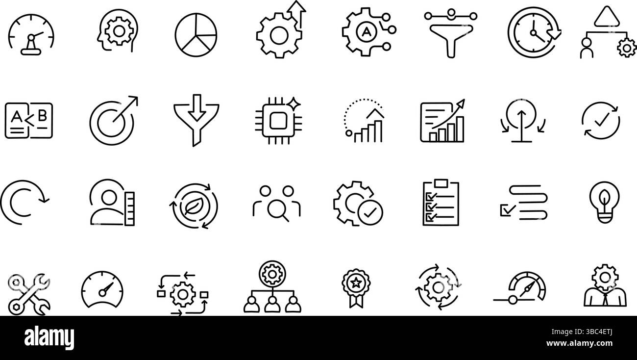Set di icone della linea di ottimizzazione delle prestazioni aziendali e dei processi Illustrazione Vettoriale Set di icone della linea di ottimizzazione delle prestazioni aziendali e dei processi Illustrazione Vettoriale
