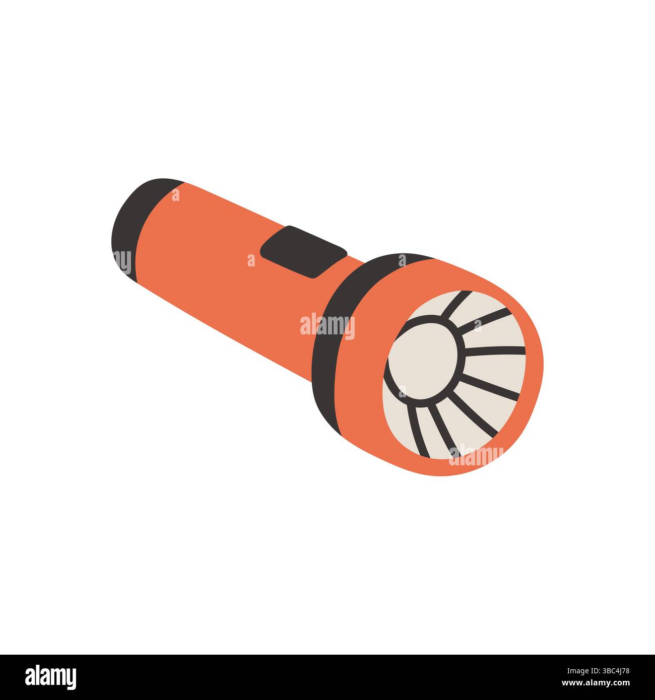 Semplice torcia rossa in stile piatto. Illustrazione del vettore della lampada elettrica su sfondo isolato. La lanterna tascabile firma il concetto di business. Illustrazione Vettoriale