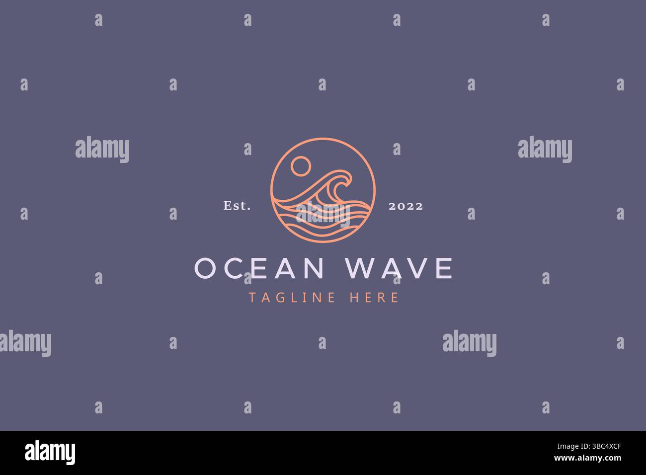 Logo Ocean Wave AT Circle Frame Shape Design modello modello logo. Illustrazione Vettoriale