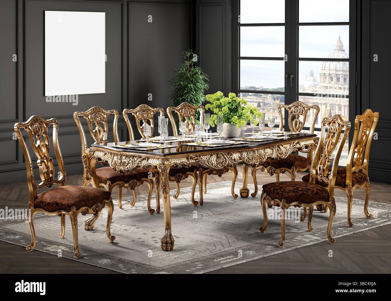 Rendering 3D . sala da pranzo classica con interni classici Foto Stock Rendering 3D . sala da pranzo classica con interni classici Foto Stock