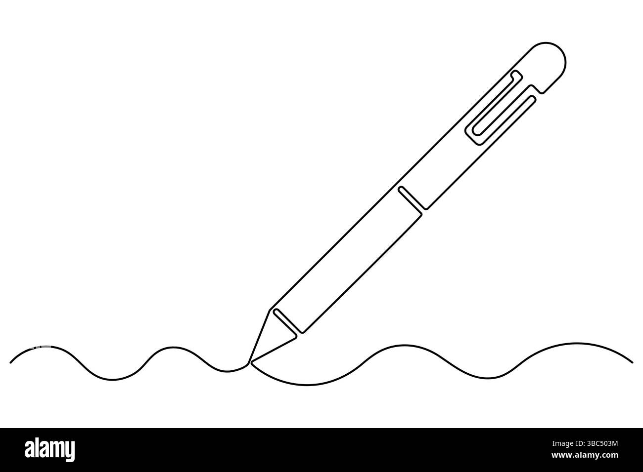 Simbolo di scrittura a penna continuo su una linea disegnando l'illustrazione vettoriale su sfondo bianco Illustrazione Vettoriale