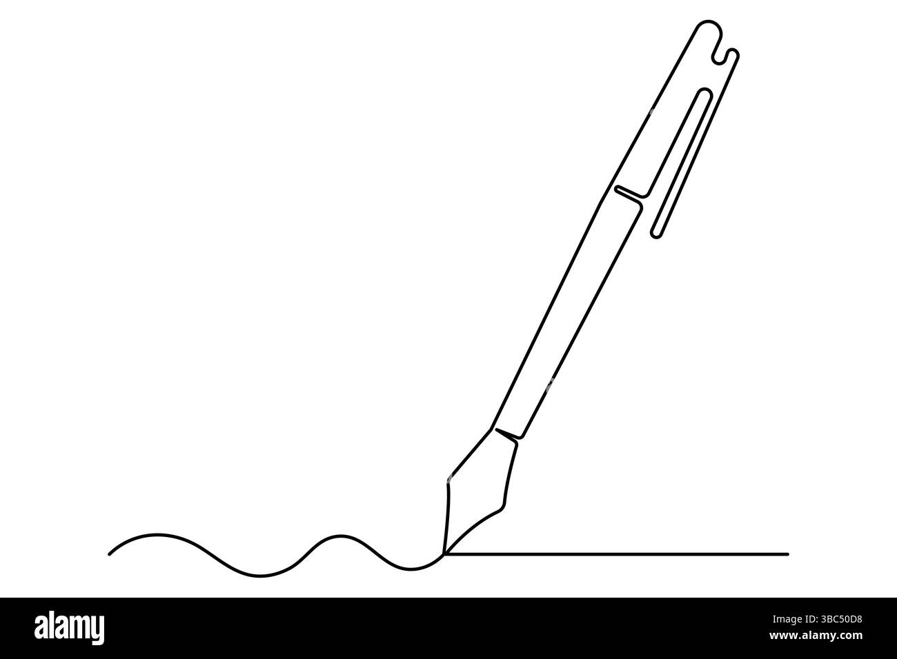 Simbolo di scrittura a penna continuo su una linea disegnando l'illustrazione vettoriale su sfondo bianco Illustrazione Vettoriale