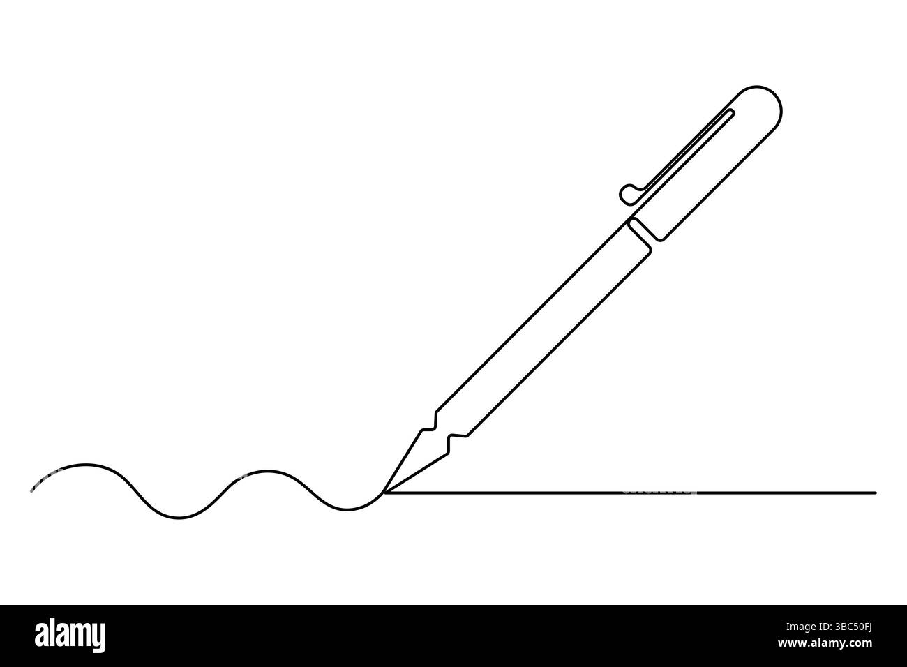 Simbolo di scrittura a penna continuo su una linea disegnando l'illustrazione vettoriale su sfondo bianco Illustrazione Vettoriale