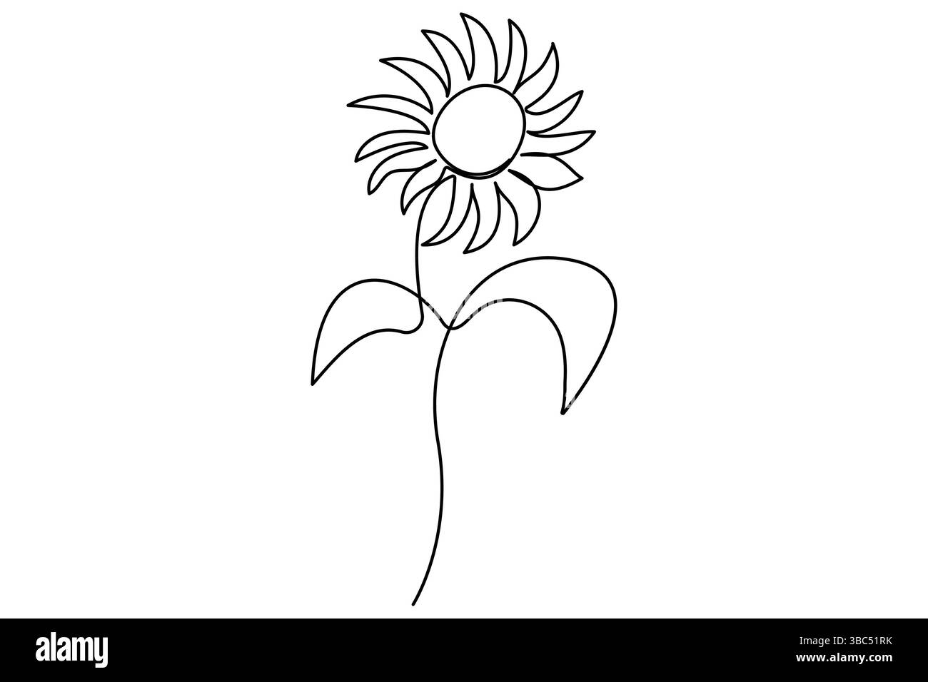 Continua il disegno a una linea di un'illustrazione vettoriale girasole e foglia Illustrazione Vettoriale