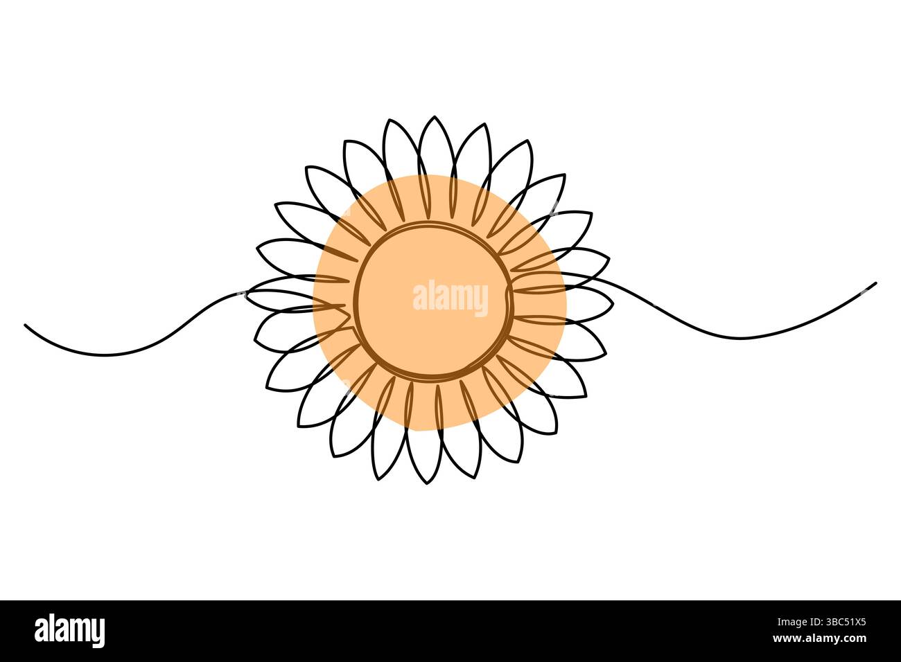 Continua il disegno a una linea di un'illustrazione vettoriale girasole e foglia Illustrazione Vettoriale