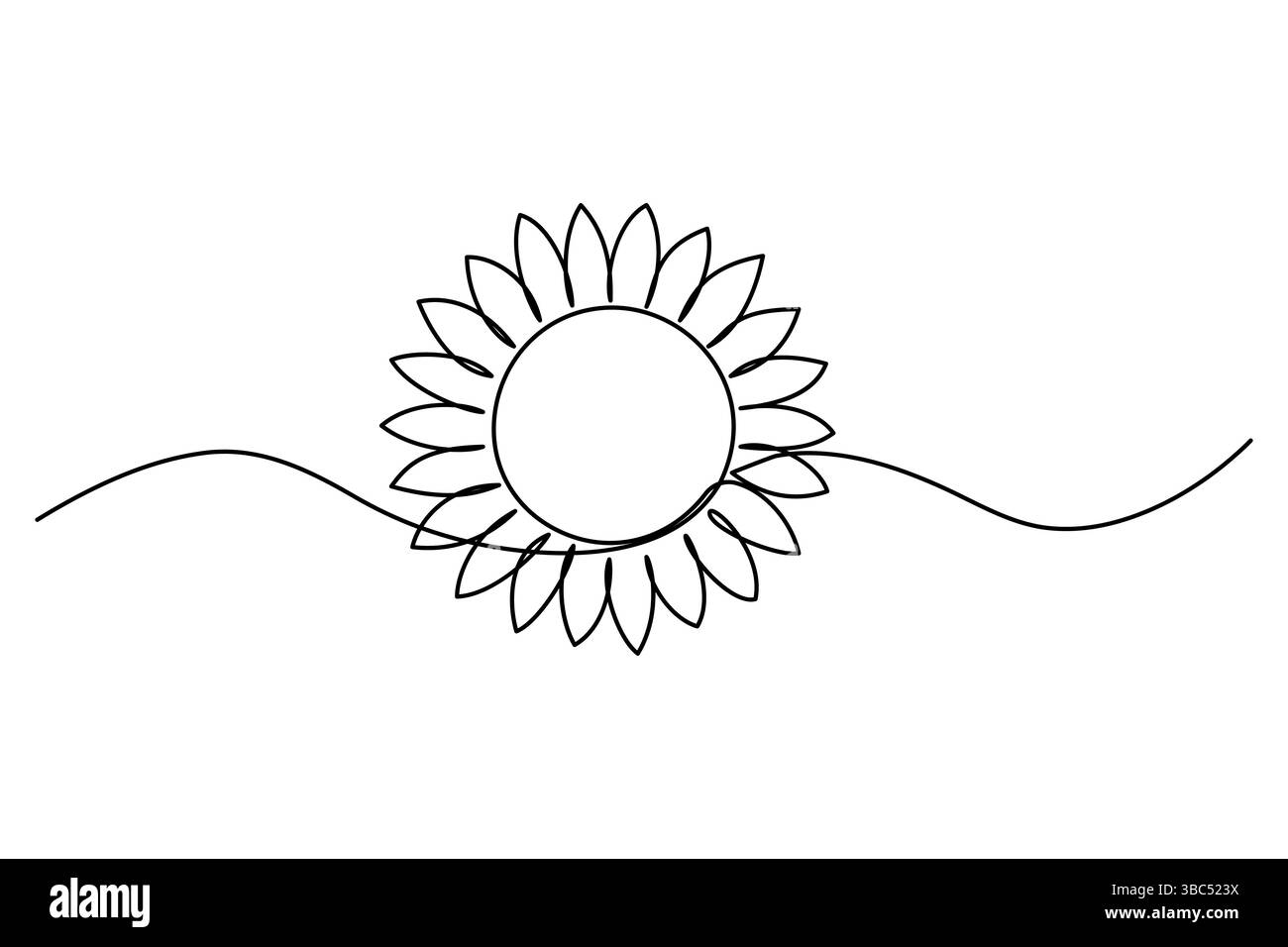 Continua il disegno a una linea di un'illustrazione vettoriale girasole e foglia Illustrazione Vettoriale