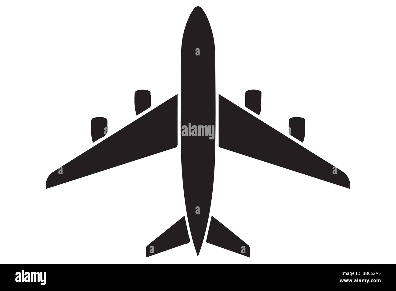 Silhouette dell'icona nera dell'aeroplano su bianco Illustrazione Vettoriale