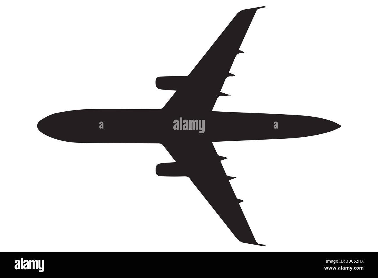 Silhouette dell'icona nera dell'aeroplano su bianco Illustrazione Vettoriale