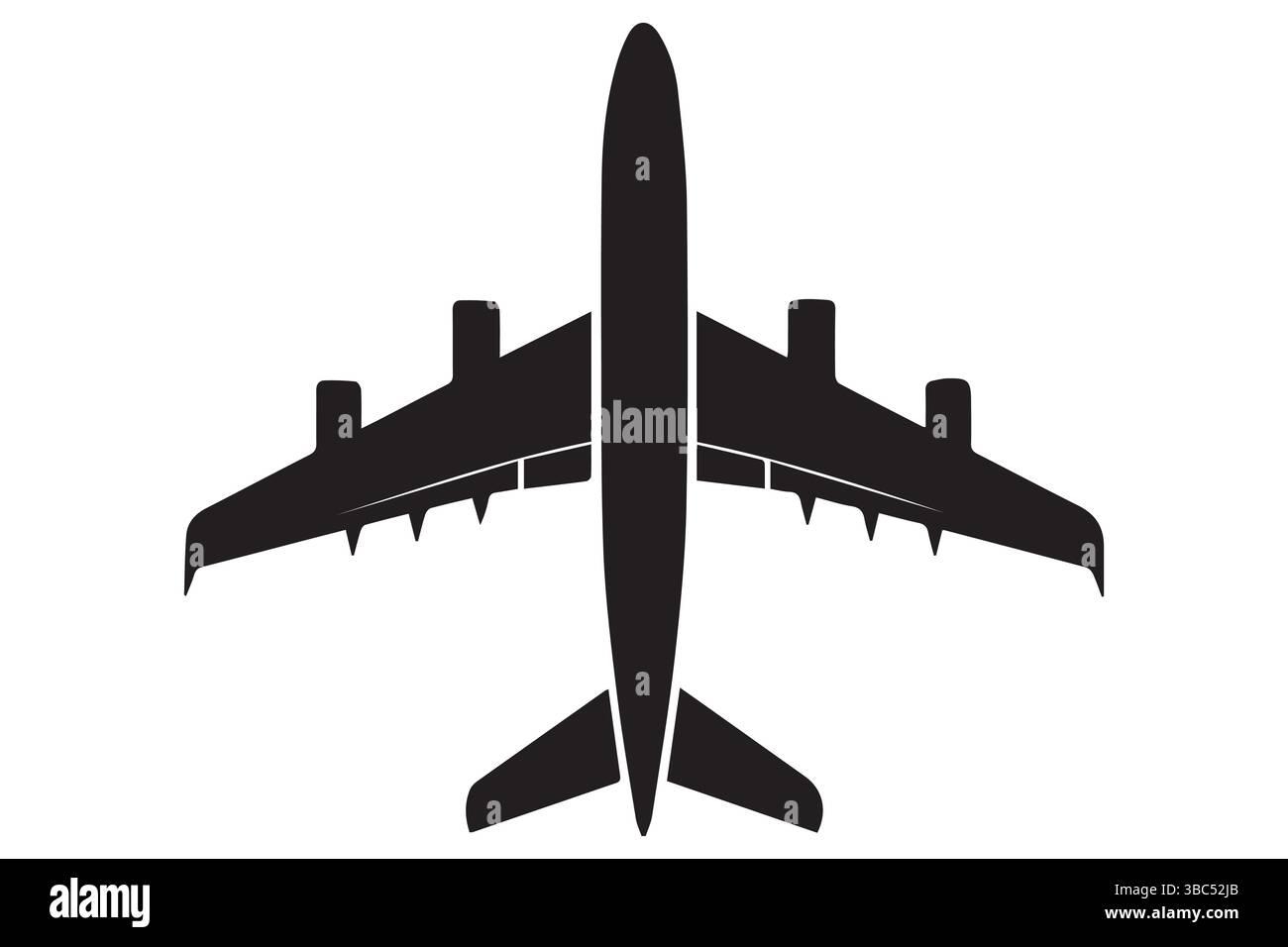 Silhouette dell'icona nera dell'aeroplano su bianco Illustrazione Vettoriale
