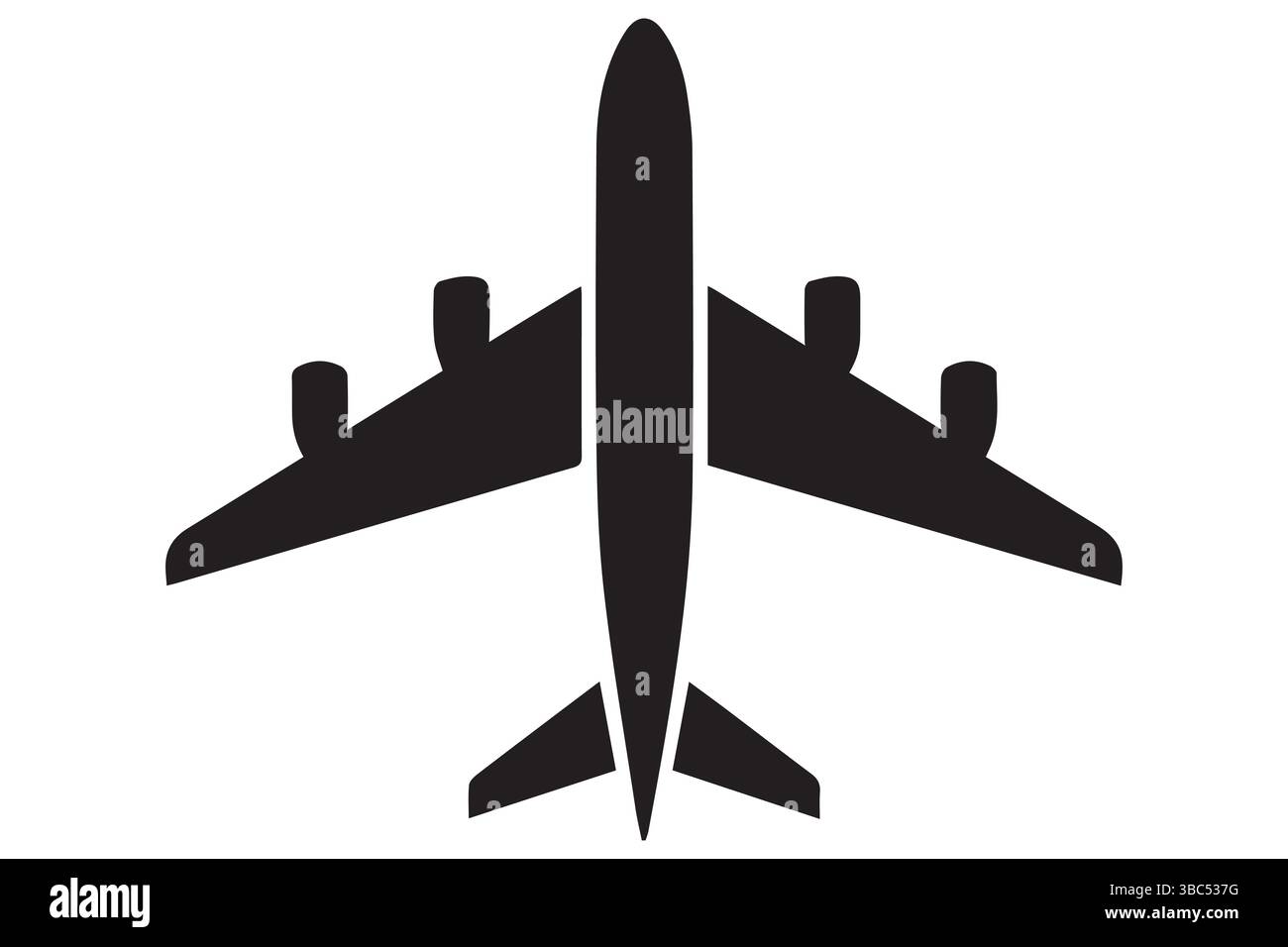 Silhouette dell'icona nera dell'aeroplano su bianco Illustrazione Vettoriale