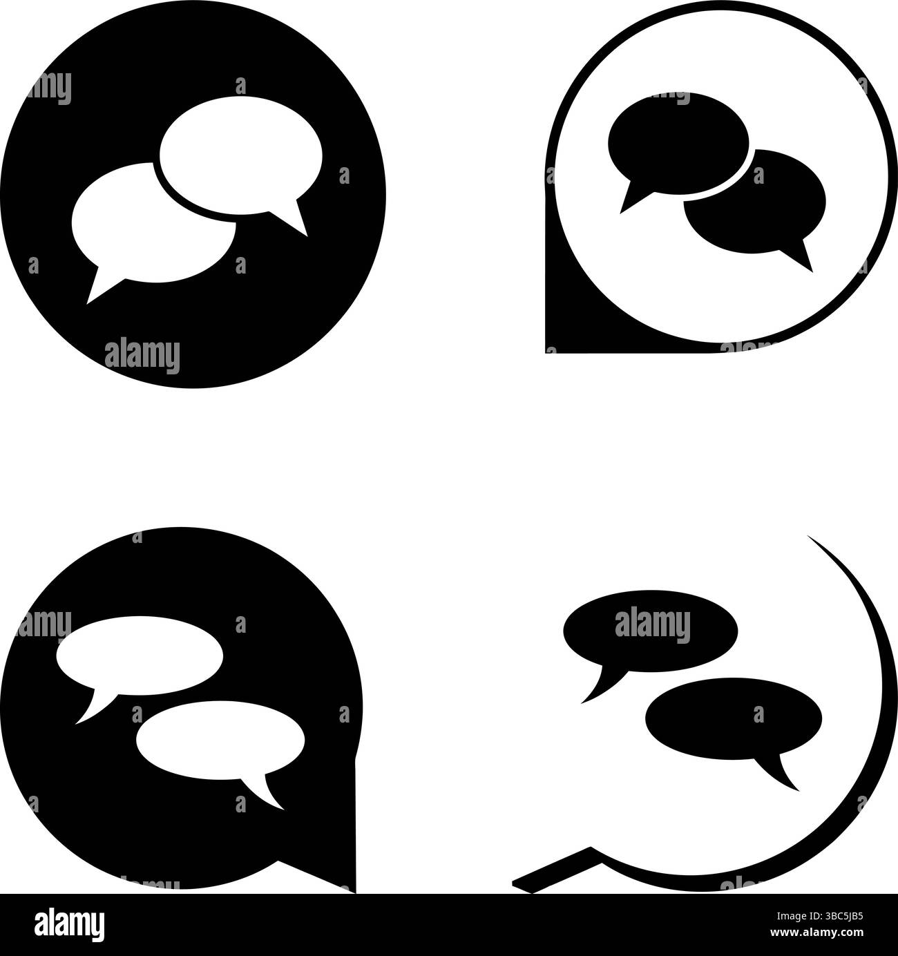 Quattro semplici icone di conversazione/chat in bianco e nero: Grafica vettoriale Illustrazione Vettoriale