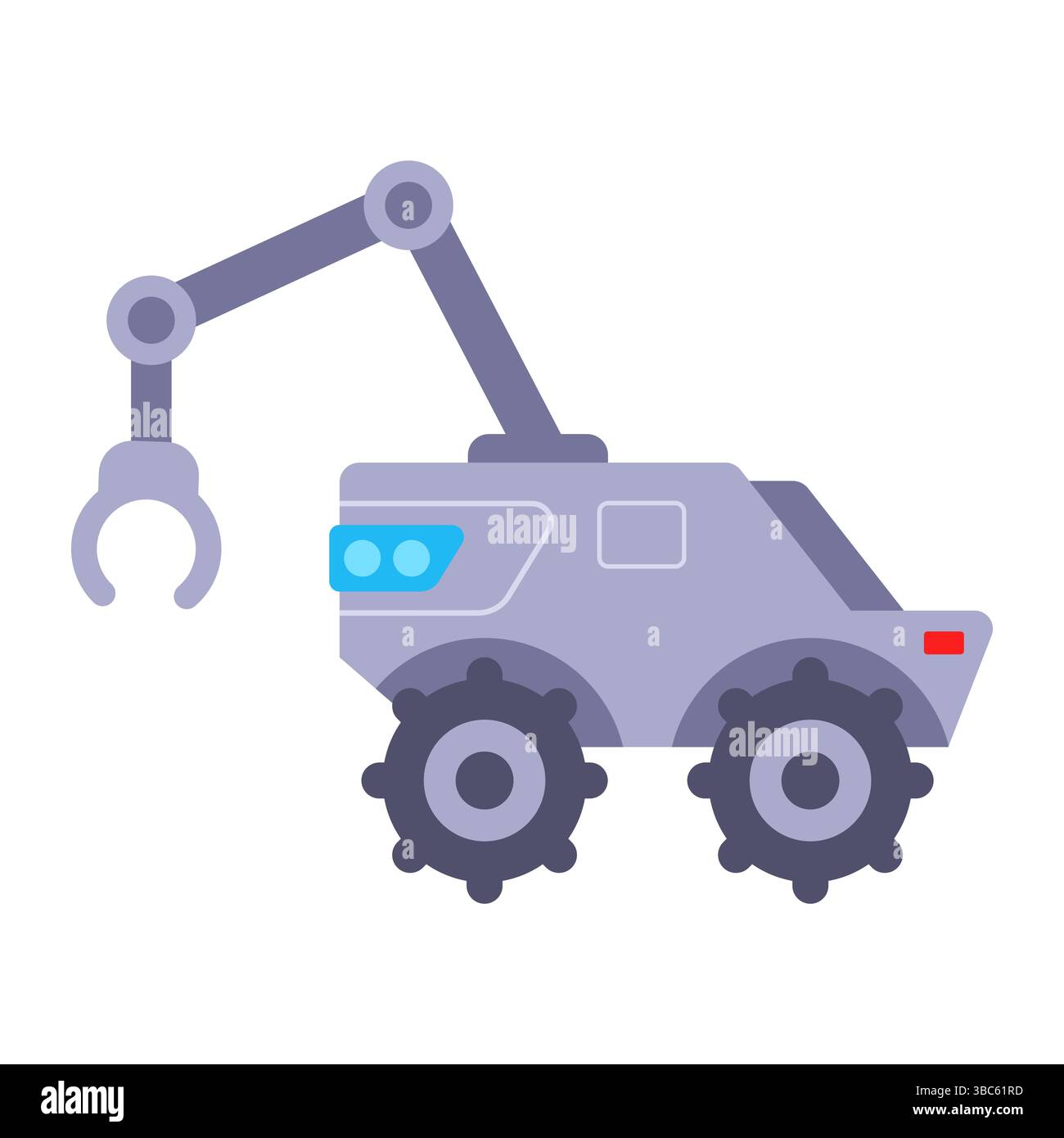 rover lunare a terra con artiglio. apparecchiature di ricerca. drone scientifico. illustrazione piatta. Illustrazione Vettoriale