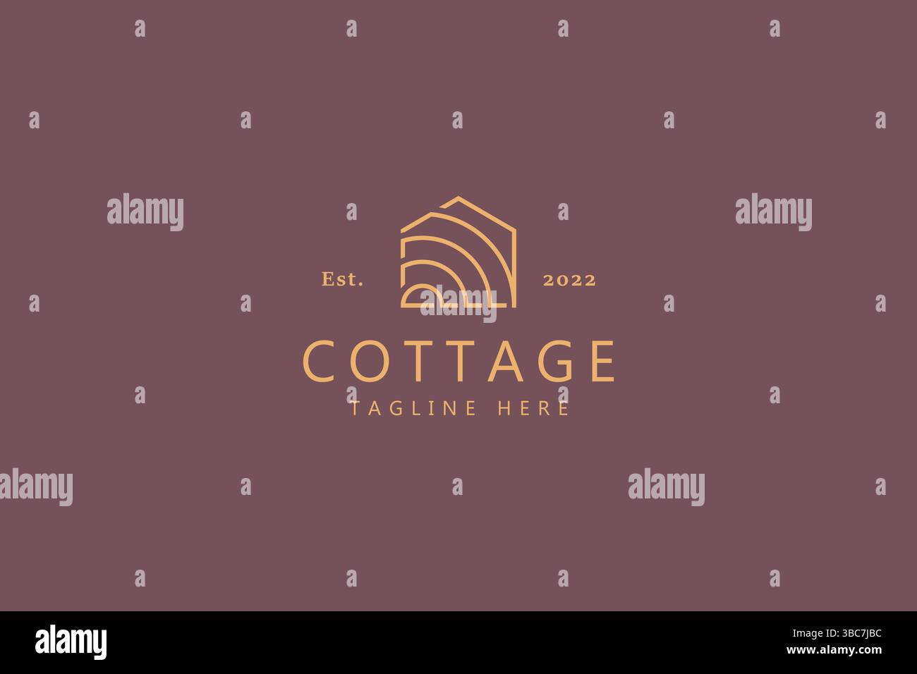 Logo Simple Business Cottage o Farmhouse con effetto curva rustico. Il vettore dell'illustrazione della casa di natura. Illustrazione Vettoriale