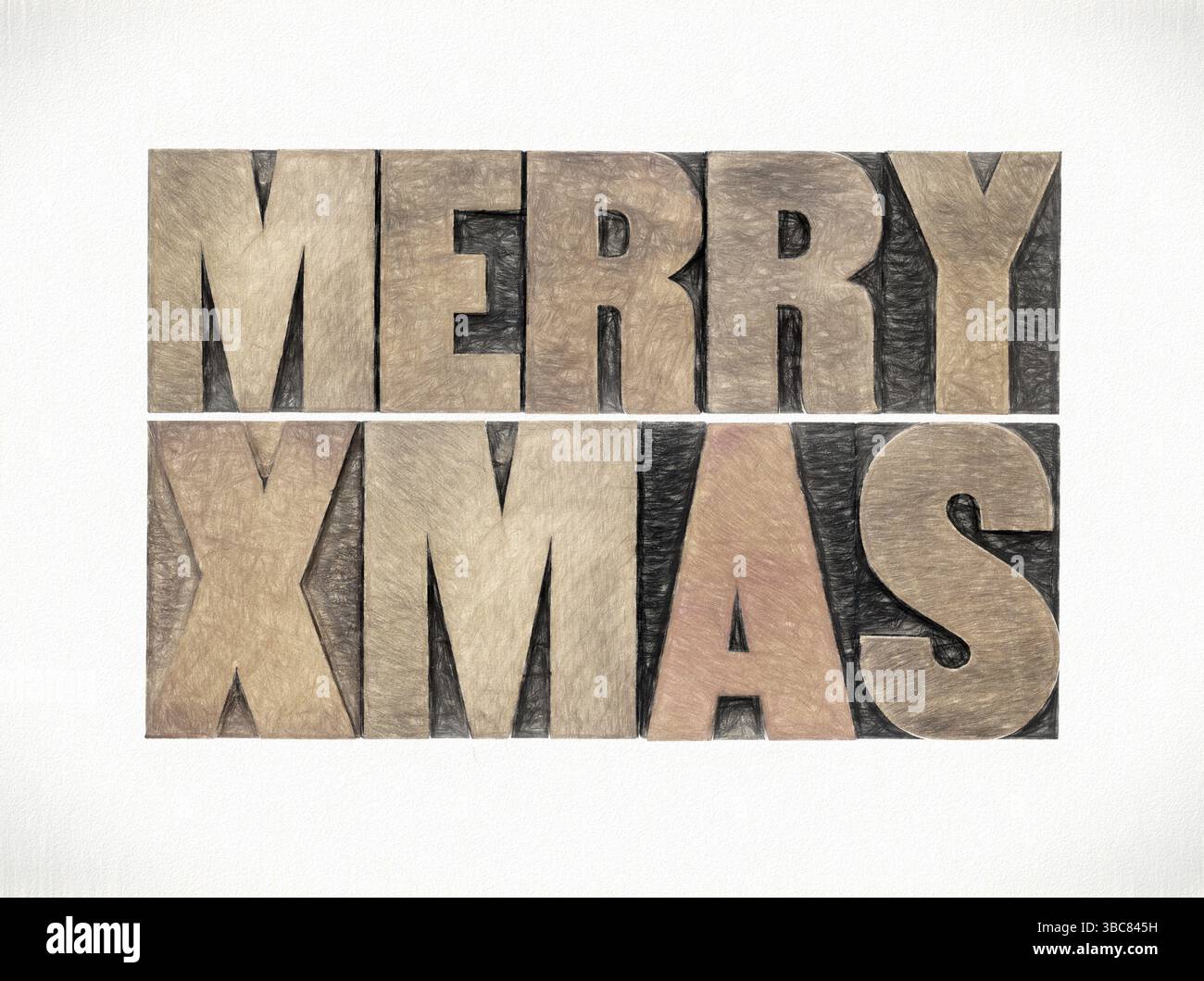 Auguri o auguri di buon Natale (Natale) - parola astratta in legno letterpress vintage con filtro per pittura digitale applicato Foto Stock