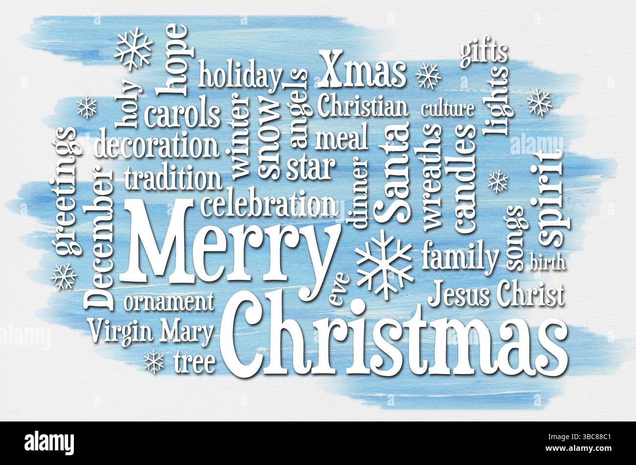 Buon Natale saluti word cloud - un biglietto di auguri o un banner Foto Stock