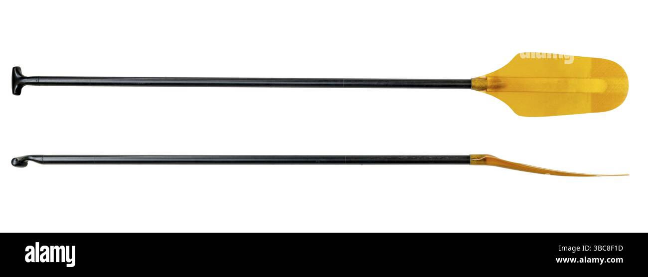 Paletta SUP (stand up paddleboard) in fibra di vetro isolata su bianco, con due angoli di visualizzazione Foto Stock