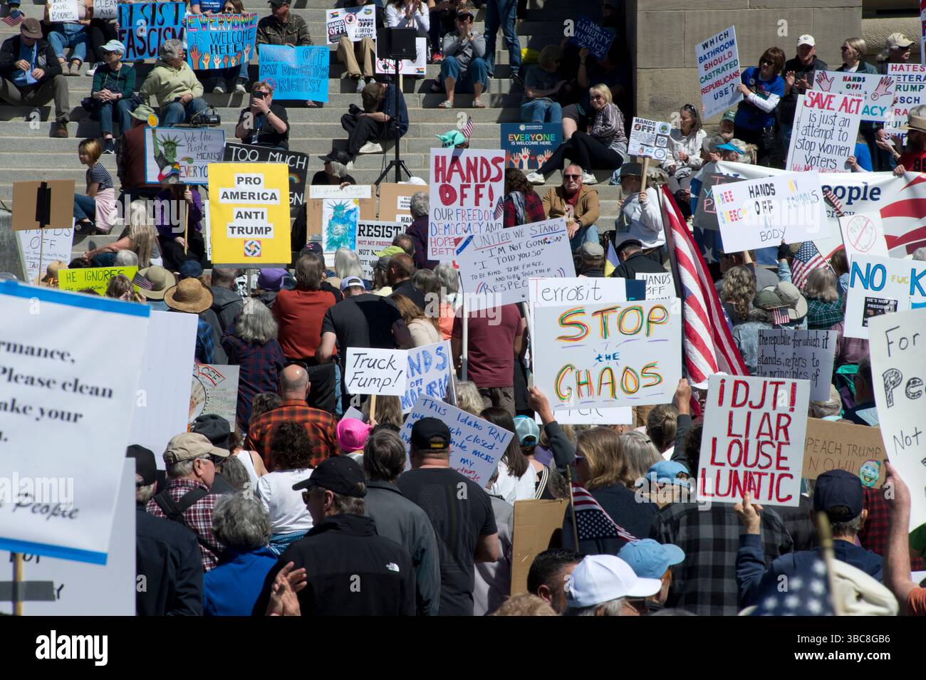 Manifestazione anti-Trump a Boise, Idaho, il 17 marzo 2025 Foto Stock