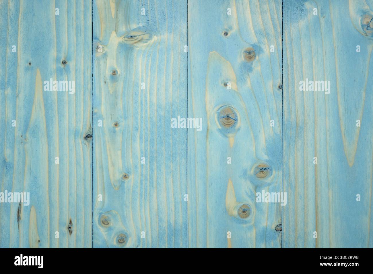 Tavola di legno dipinta di blu con grano e nodi Foto Stock