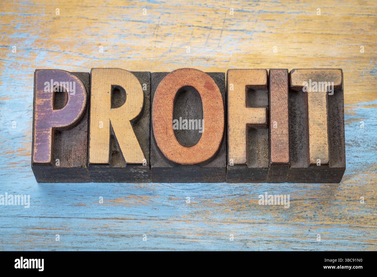 Parola di profitto in stile letterpress in legno vintage Foto Stock