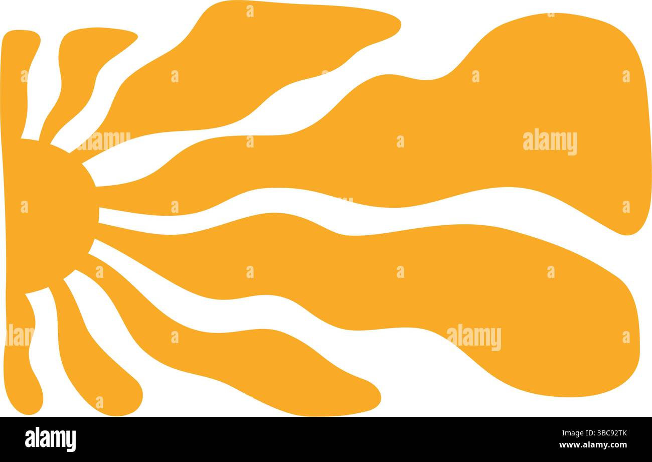 Raggi del sole giallo sfondo psichedelico. Raggi ondulati in stile gotico. Poster abstract Sun burst. Consistenza psichedelica. design anni '70, '80. Linee d'onda radiali Illustrazione Vettoriale