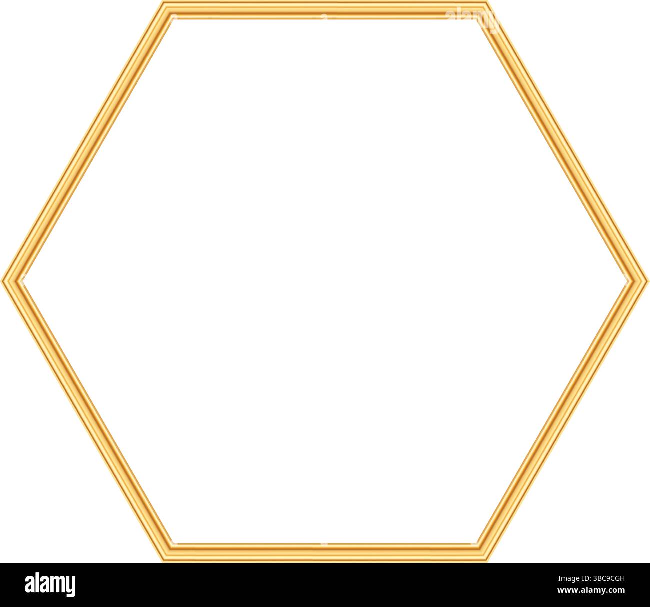 Bordo esagonale lucido dorato decorativo. Cornice ornamentale esagonale geometrica per certificati, premi, francobolli, vignette, vari design. Vettore Illustrazione Vettoriale