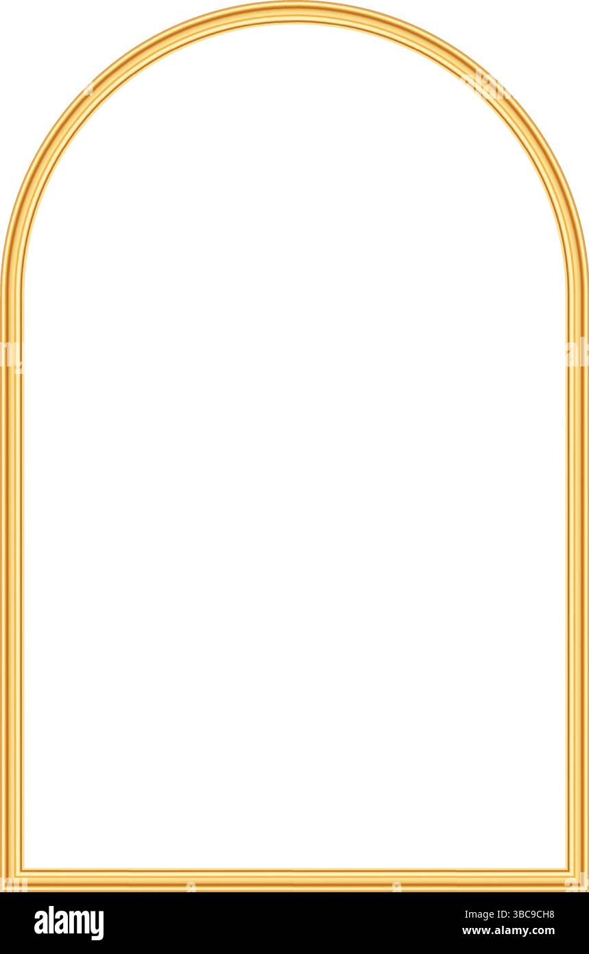 Telaio ad arco geometrico oro. Elemento decorativo di lusso ad arco per inviti a matrimoni, inaugurazione, biglietto d'auguri, certificato. Illustrazione vettoriale Illustrazione Vettoriale