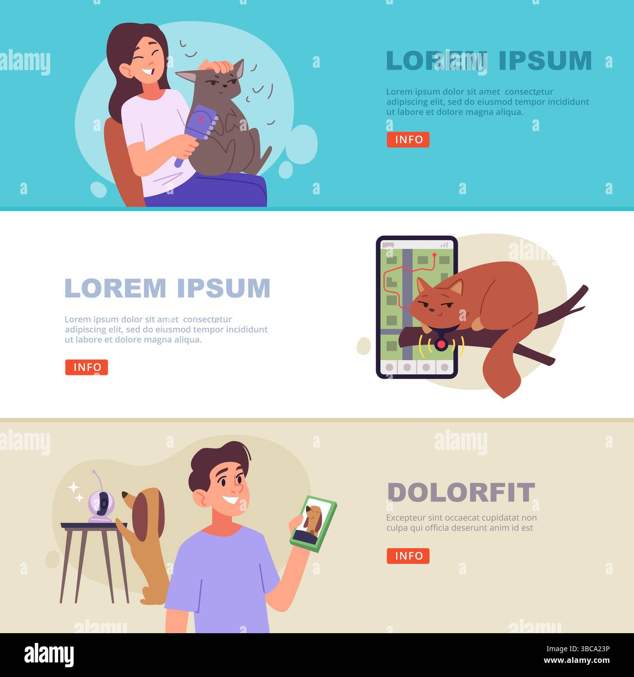 Proprietari di animali domestici. gadget intelligenti per animali domestici. striscioni orizzontali vettoriali Illustrazione Vettoriale