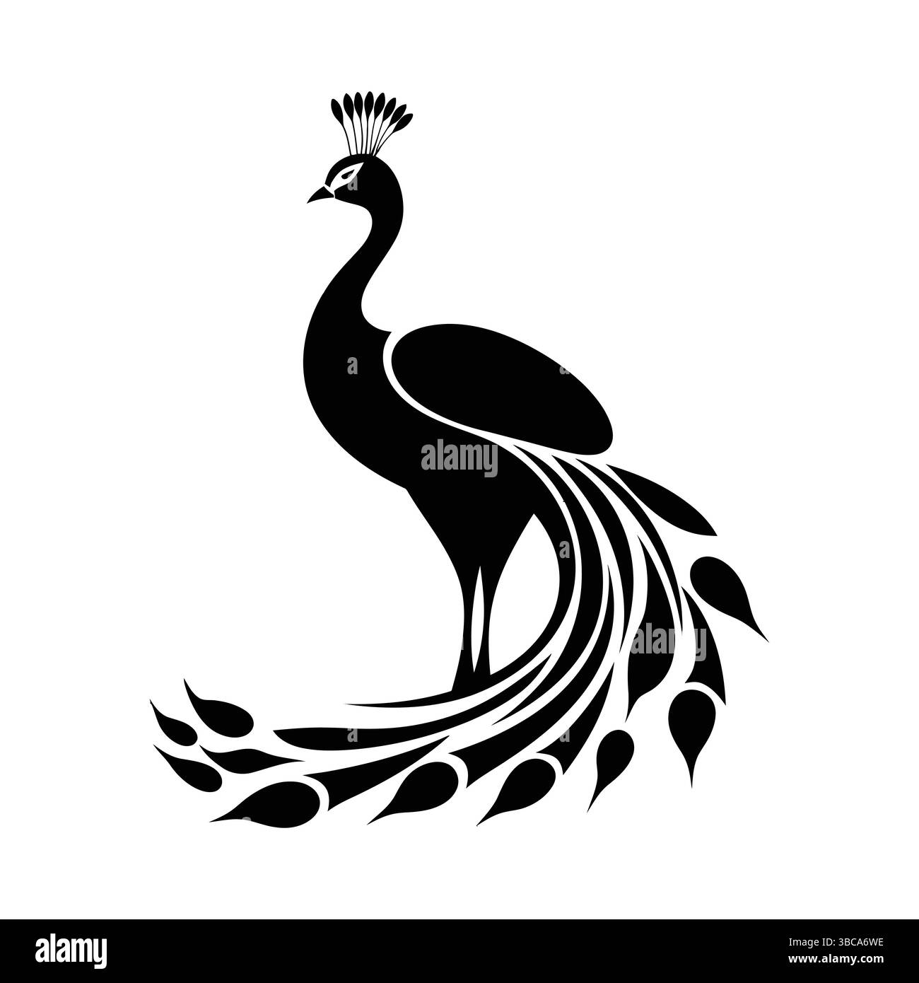 Silhouette vettoriale minimalista con pavone su sfondo bianco Illustrazione Vettoriale