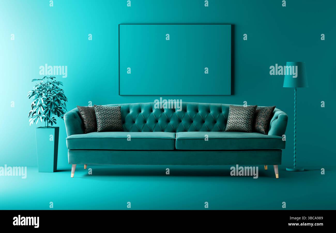 3ِD Rendering minimale interno. Divano vista frontale Foto Stock 3ِD Rendering minimale interno. Divano vista frontale Foto Stock